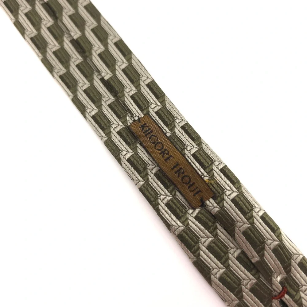 Ermenegildo Zegna Mens Tie Silk Olive Green Geometric Made in Italy KilgoreTrout